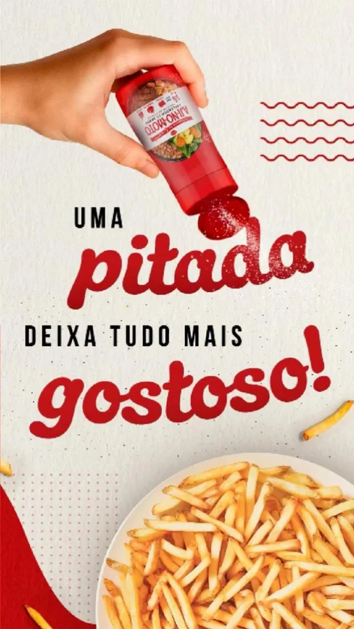 Story: uma pitada deixa tudo mais gostoso, com batata frita e o Aji-no-moto sendo polvilhado