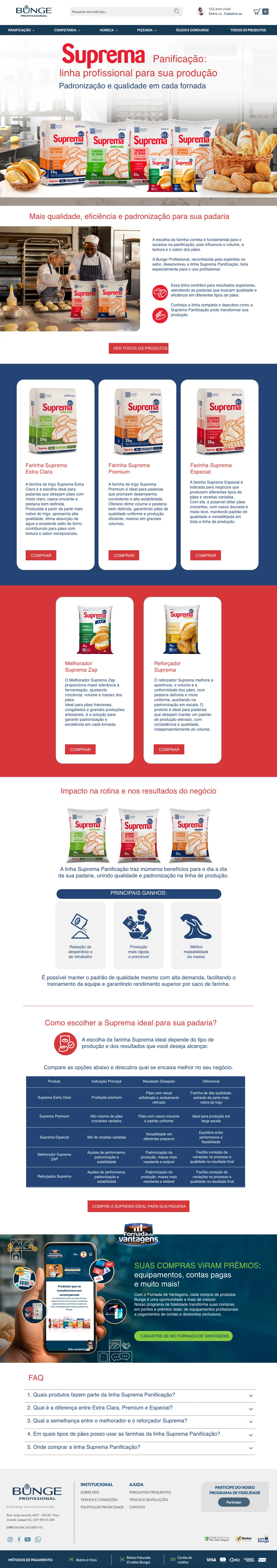 Landing page da linha Suprema Panificação