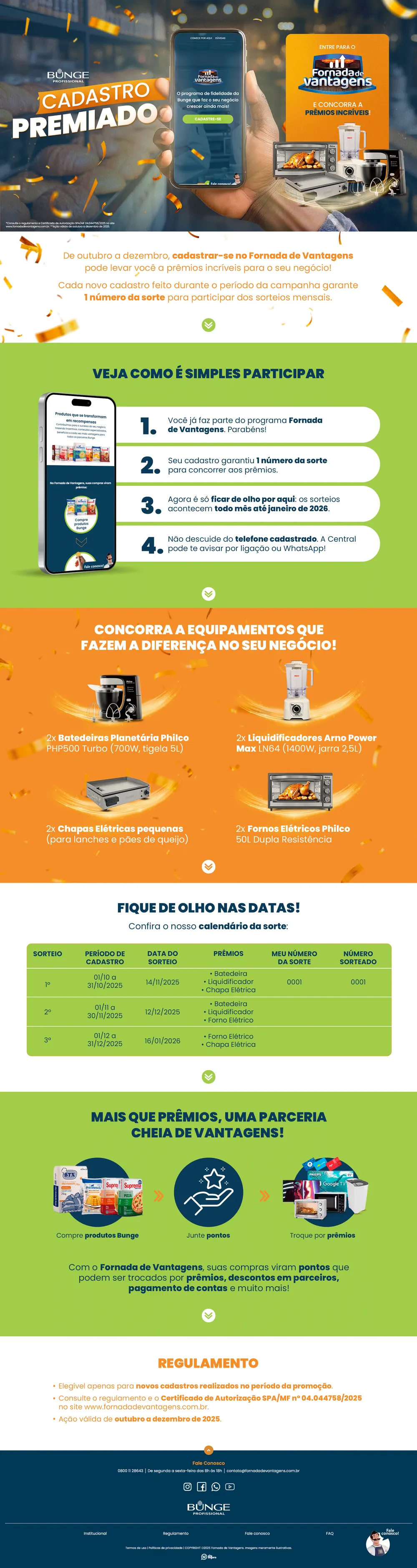 Landing page do Cadastro Premiado do Fornada de Vantagens