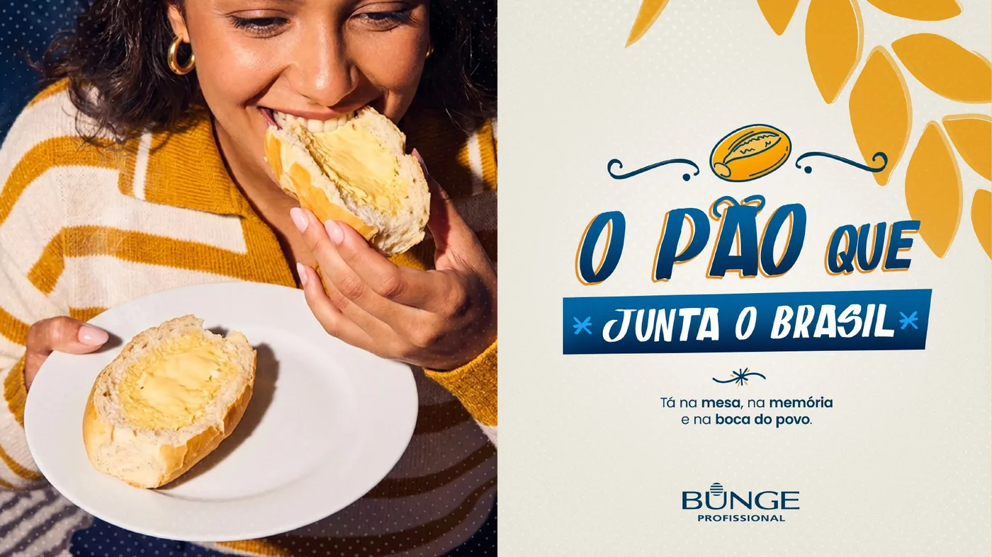 Post do key visual: mulher comendo pão com manteiga ao lado do logotipo da campanha
