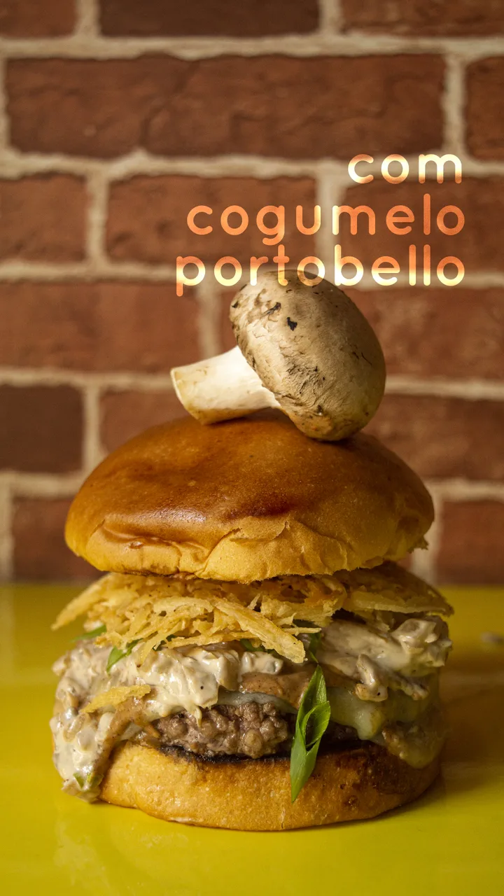 Story de hambúrguer com cogumelo portobello