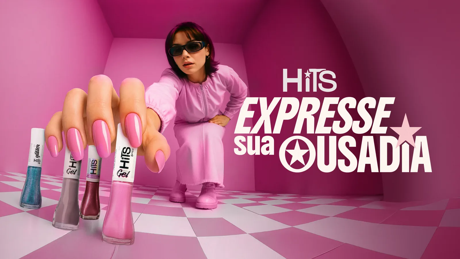 Variação do key visual Hits em tons de rosa