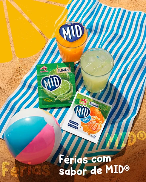 Post: férias com sabor de MID, toalha, bola de praia e sachês