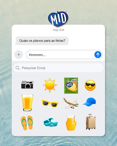 Post: quais os planos para as férias, teclado de emojis com sachê MID