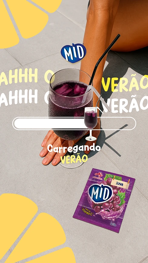 Story: carregando verão, barra de progresso e copo de suco de uva