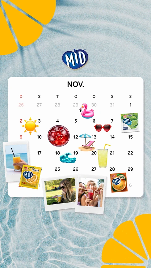 Story: calendário de novembro com polaroides e itens de verão