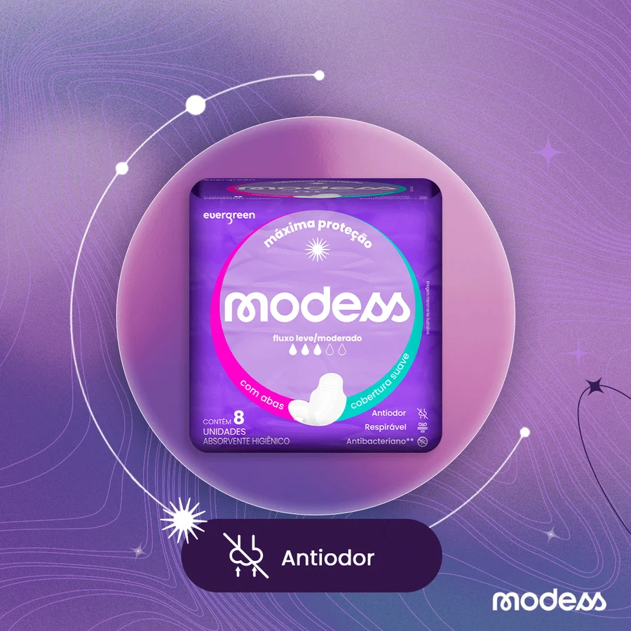 Post: absorvente Modess máxima proteção com destaque para antiodor