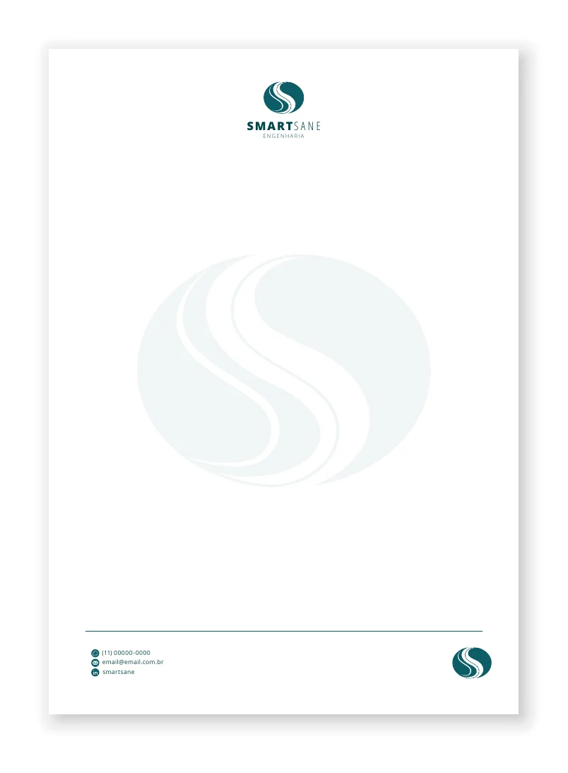 Papel timbrado SmartSane com o logotipo no topo, símbolo em marca d'água e rodapé com contatos