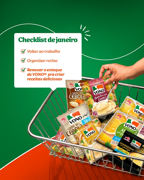 Post: checklist de janeiro, renovar o estoque de VONO para criar receitas deliciosas